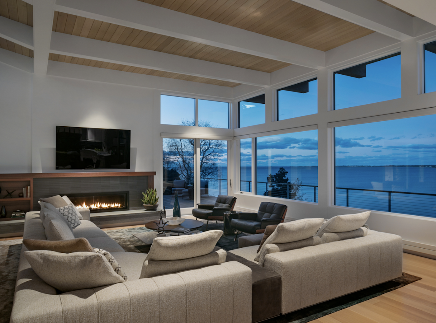 Taste Design Inc, Water View Living Room, Fireplace, Anthony Crisafulli